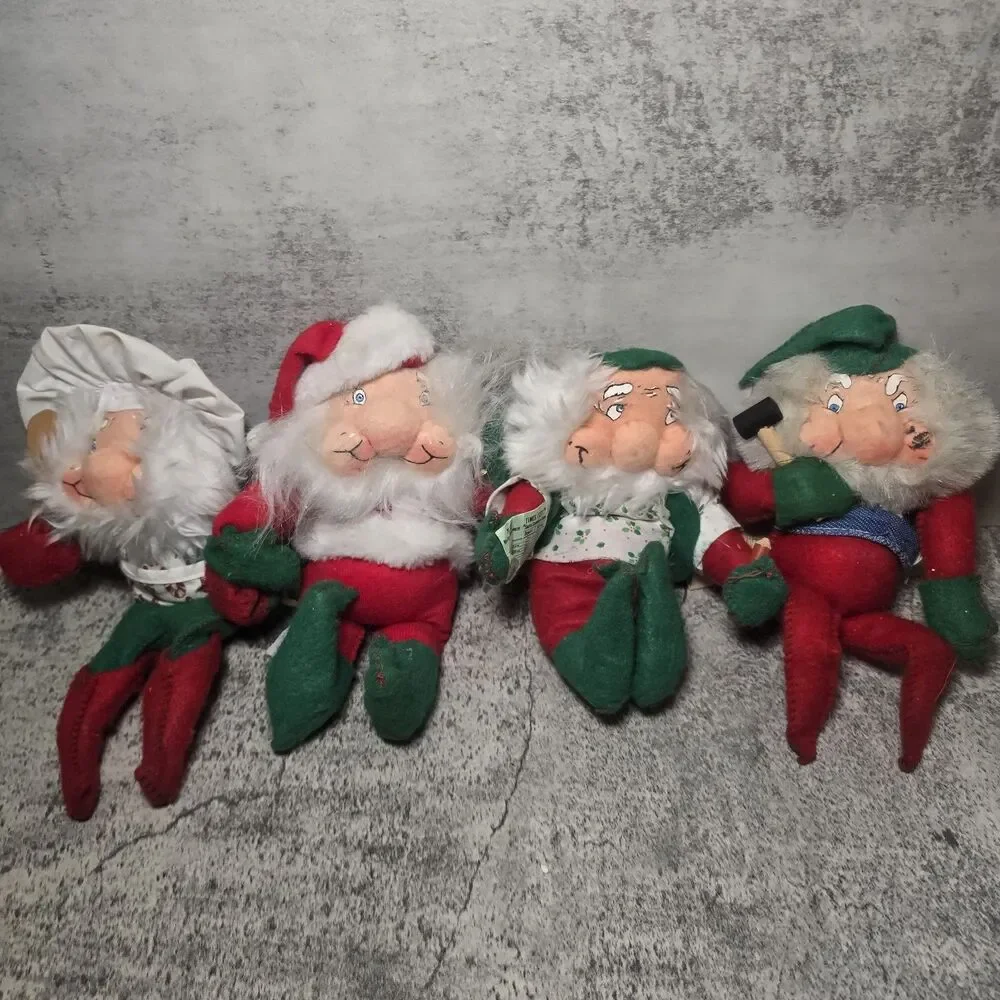 Vtg Rennoc Santakins Christmas 1982 Poseable Elf Lot Of 4   6-7